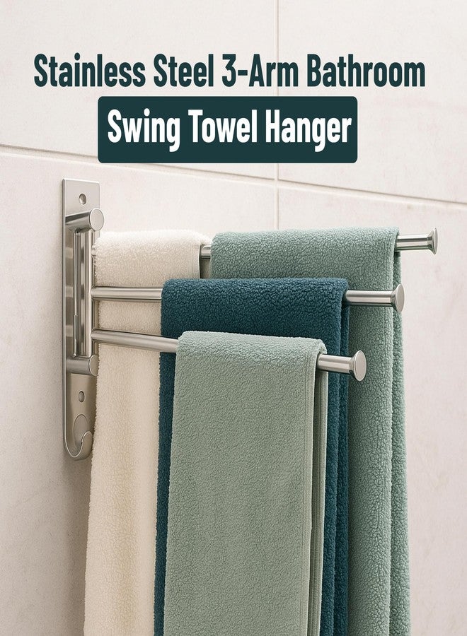 ACHRO Self Adhesive and Wall Mount Swivel Towel Rack, 15 Inch Thicken 304 Stainless Steel 3-Arm Towel Bar, Space Saving, Rustproof Swing Out Towel Hanger for Bathroom, Kitchen (Brushed Nickel) - Image 2